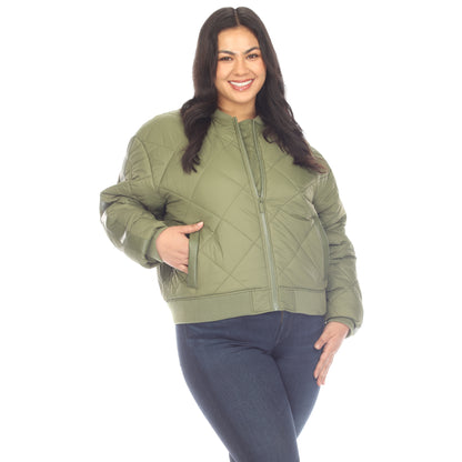 White Mark Women's Lightweight Diamond Quilted Puffer Bomber Jacket