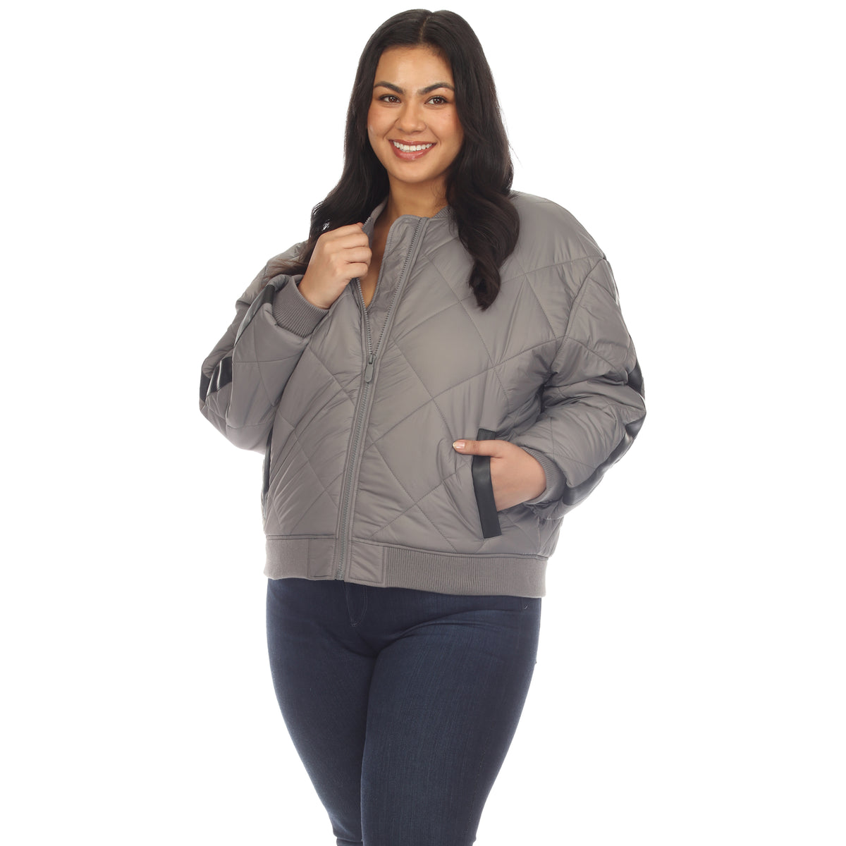 White Mark Women's Lightweight Diamond Quilted Puffer Bomber Jacket