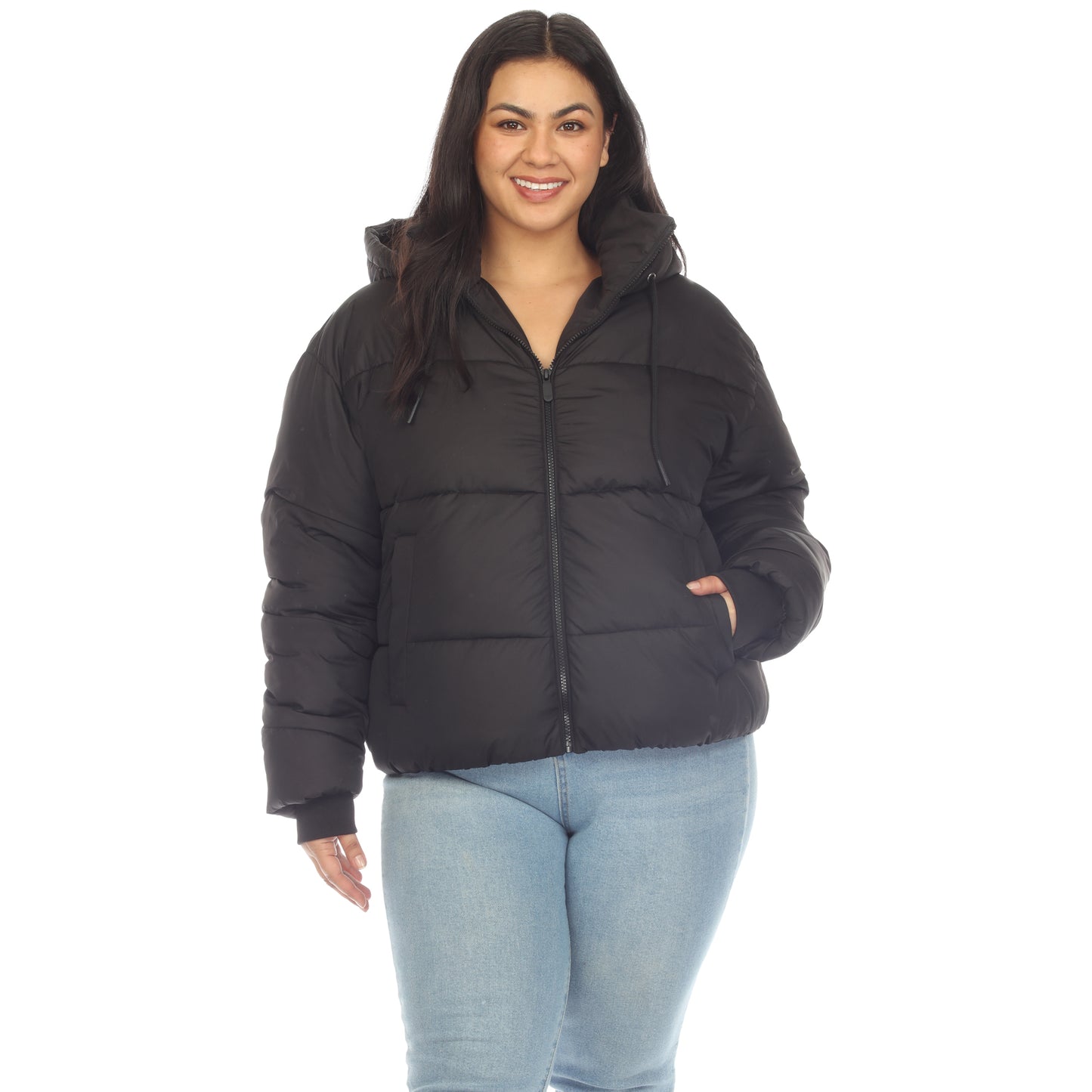 White Mark Women's Full Front Zip Hooded Bomber Puffer Coat