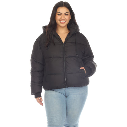 White Mark Women's Full Front Zip Hooded Bomber Puffer Coat