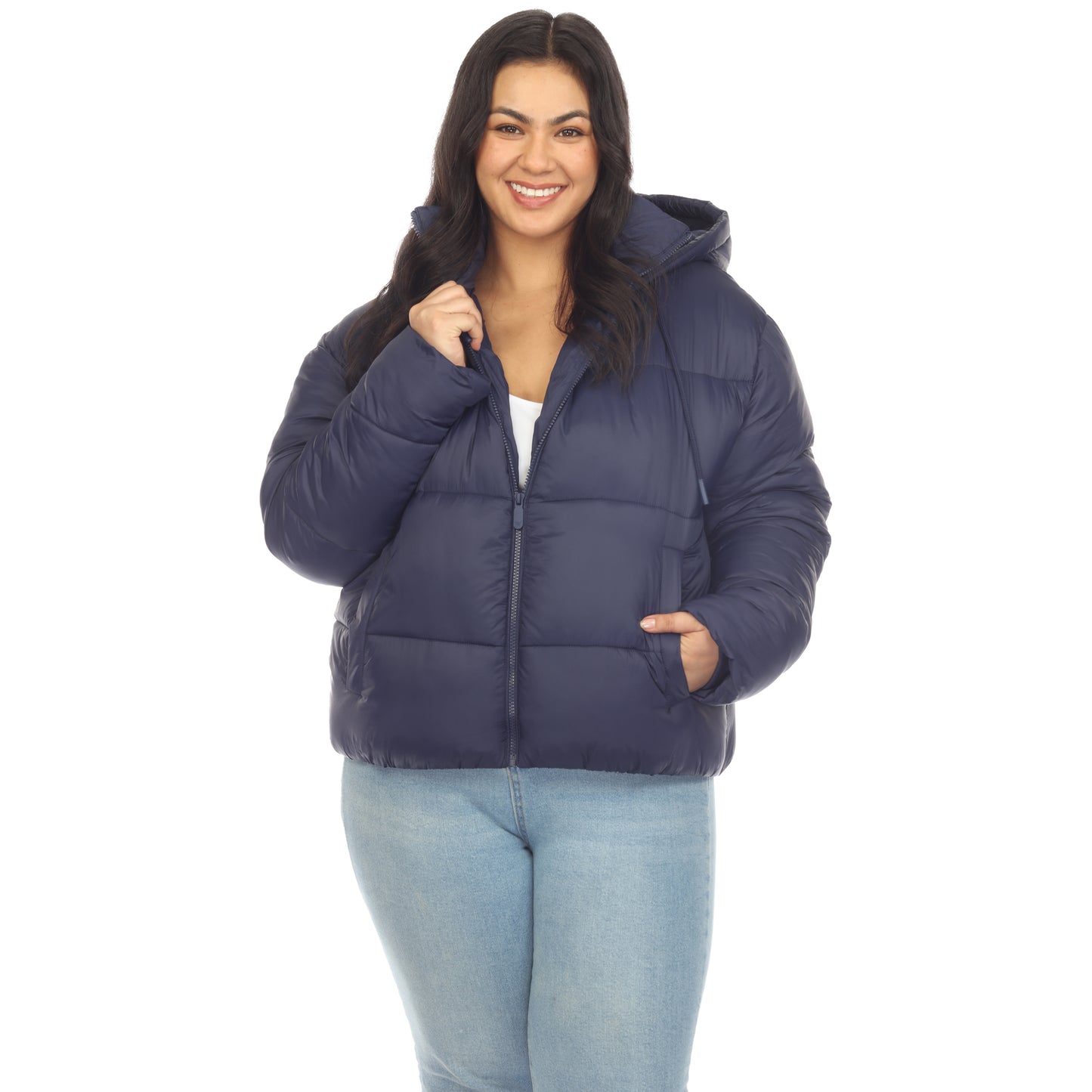 White Mark Women's Full Front Zip Hooded Bomber Puffer Coat