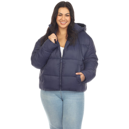 White Mark Women's Full Front Zip Hooded Bomber Puffer Coat
