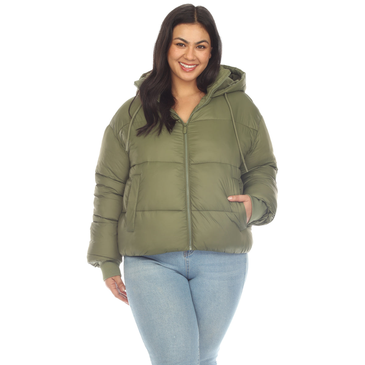 White Mark Women's Full Front Zip Hooded Bomber Puffer Coat