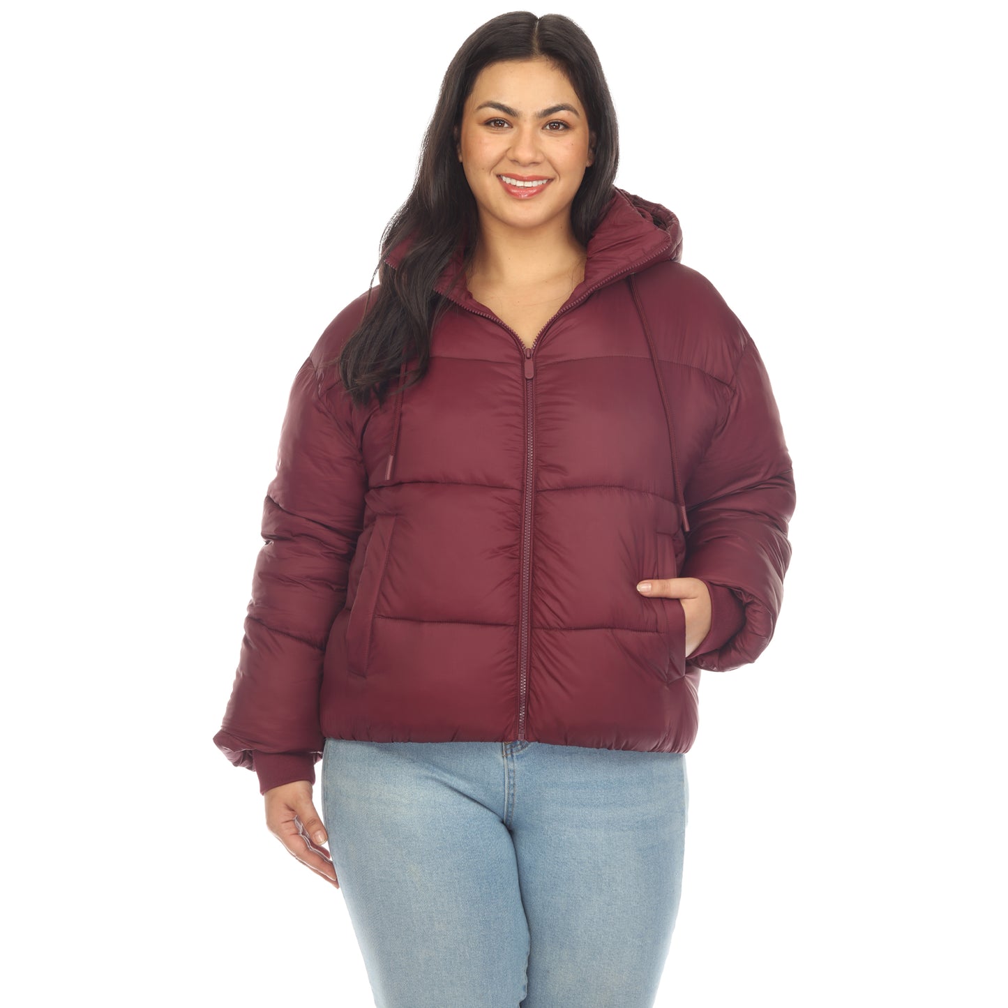 White Mark Women's Full Front Zip Hooded Bomber Puffer Coat