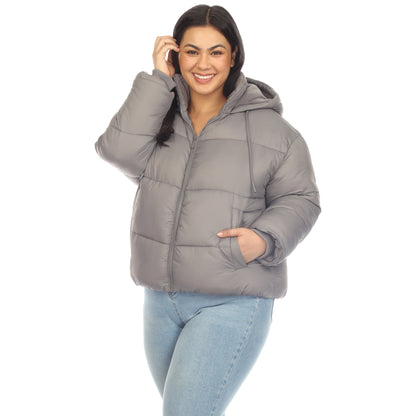 White Mark Women's Full Front Zip Hooded Bomber Puffer Coat