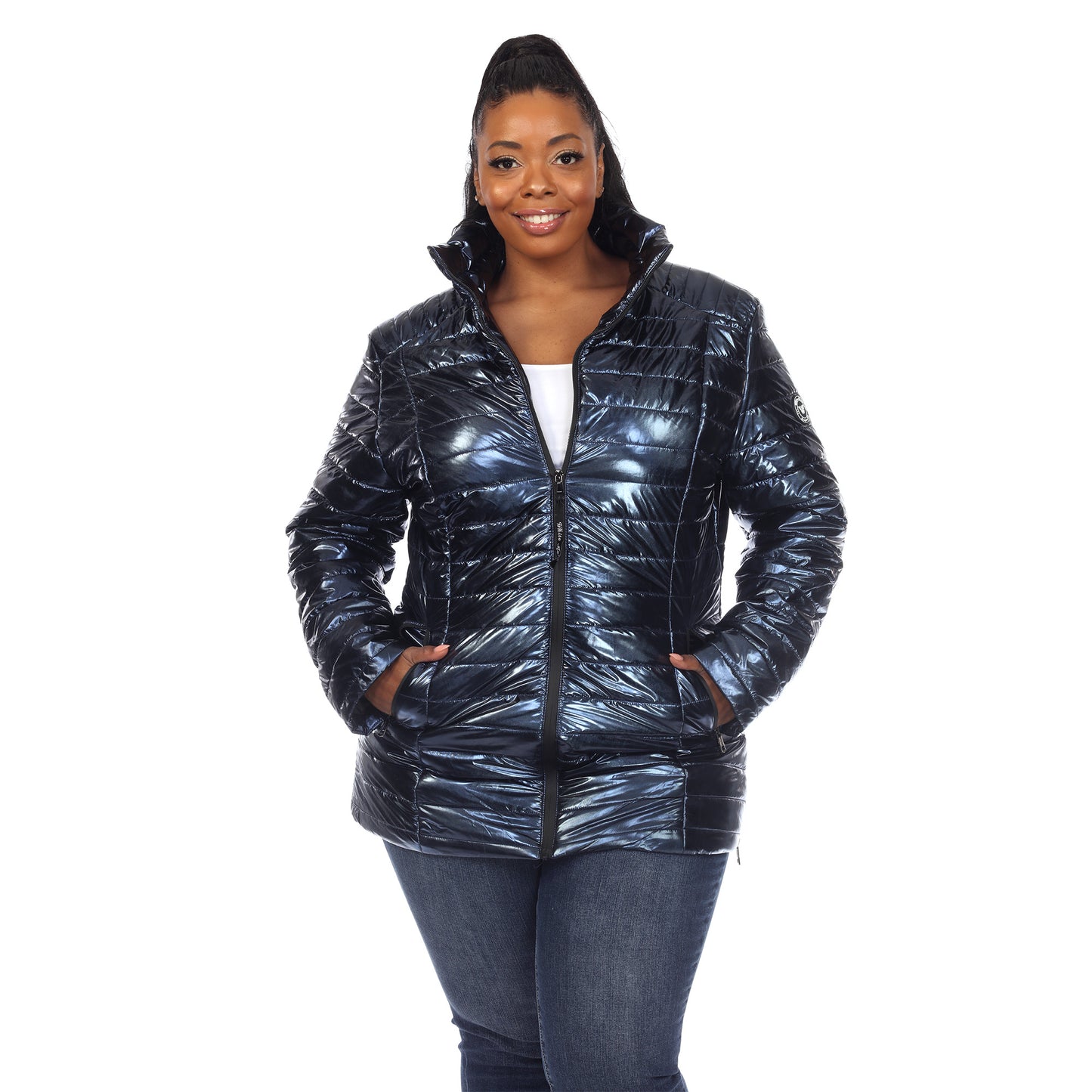White Mark Women's Metallic Puffer Coat