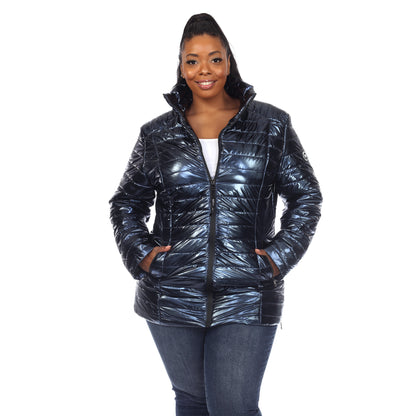 White Mark Women's Metallic Puffer Coat