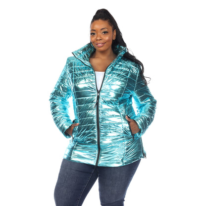 White Mark Women's Metallic Puffer Coat