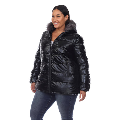 White Mark Women's Metallic Puffer Coat with Hoodie