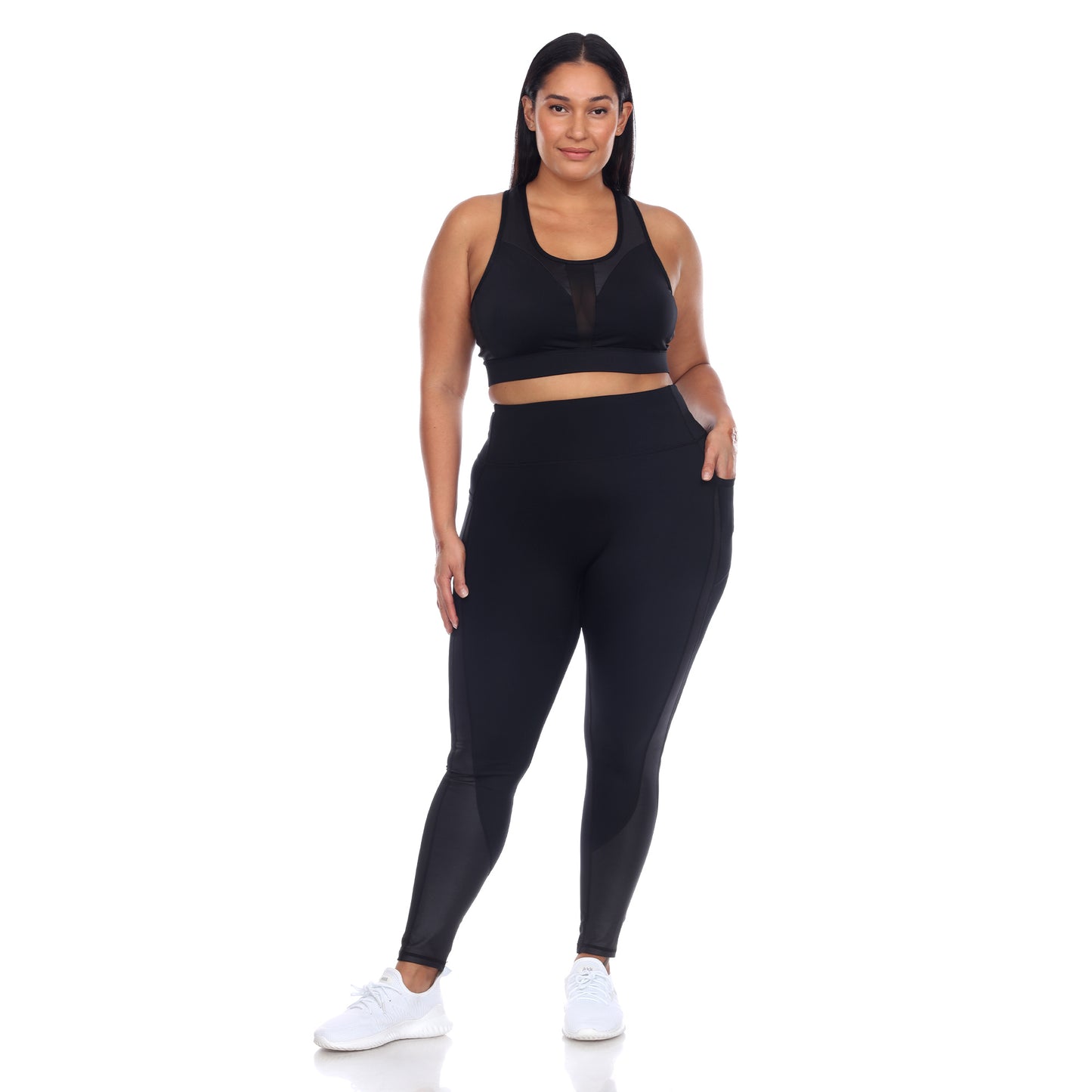 White Mark Women's Racer Back Sports Bra & Mesh Leggings Set