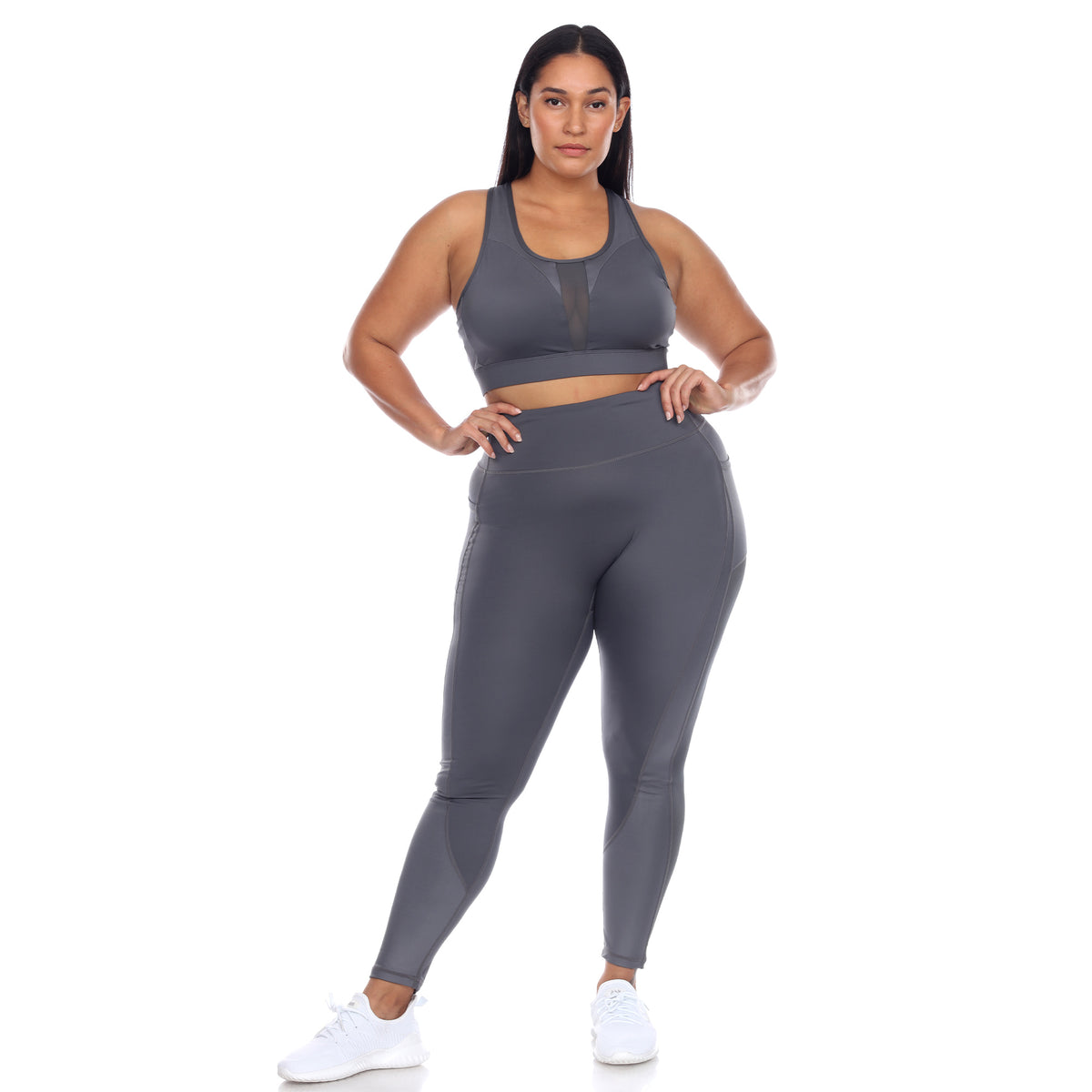 White Mark Women's Racer Back Sports Bra & Mesh Leggings Set