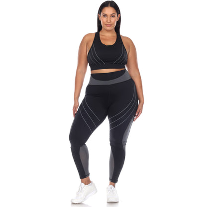 White Mark Women's Cut Out Back Mesh Sports Bra & Leggings Set