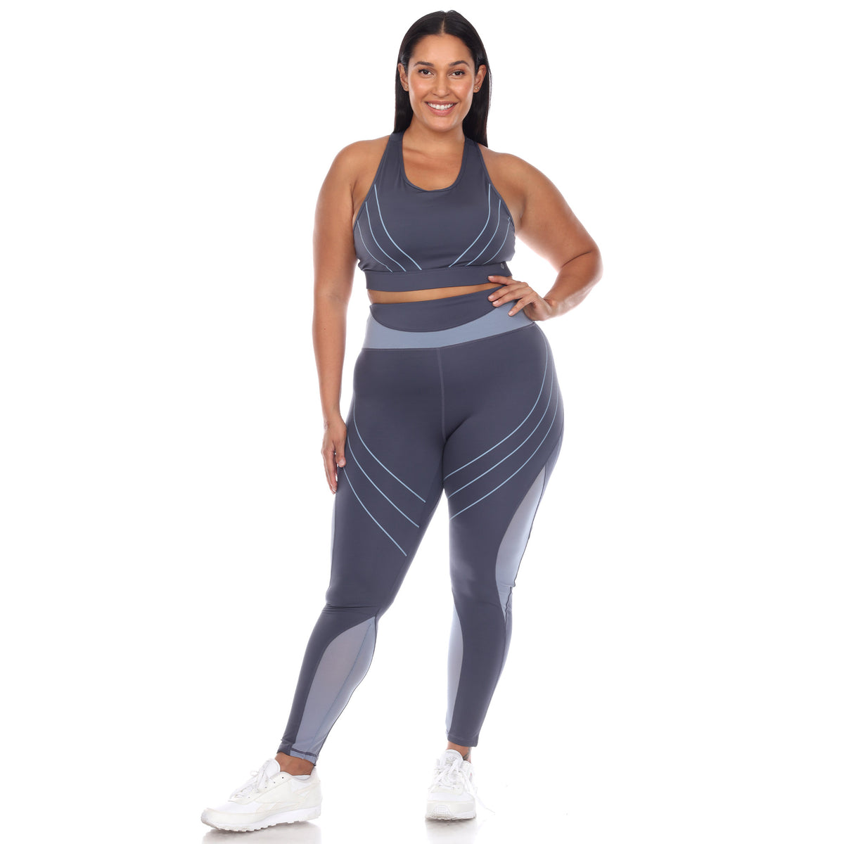 White Mark Women's Cut Out Back Mesh Sports Bra & Leggings Set
