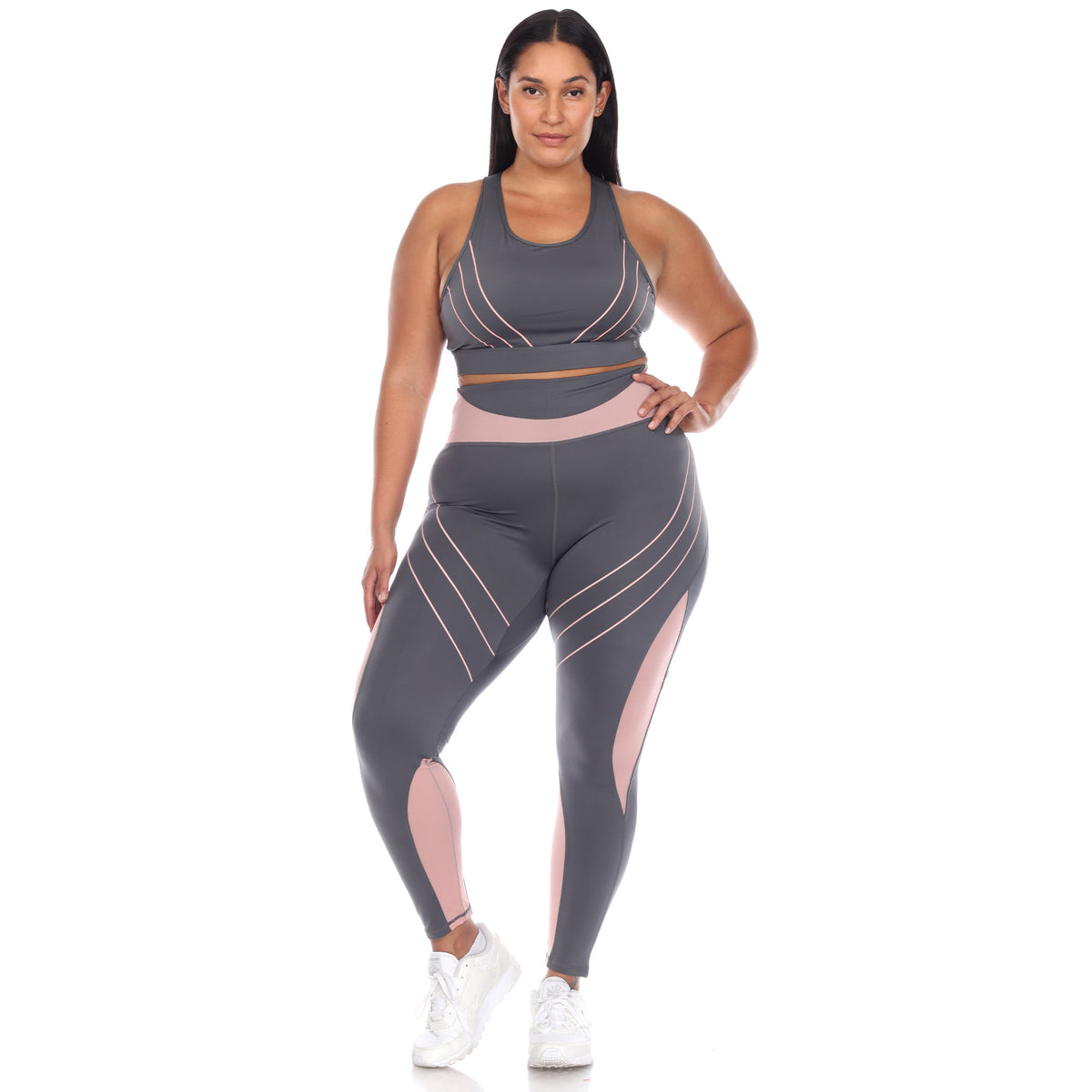 White Mark Women's Cut Out Back Mesh Sports Bra & Leggings Set