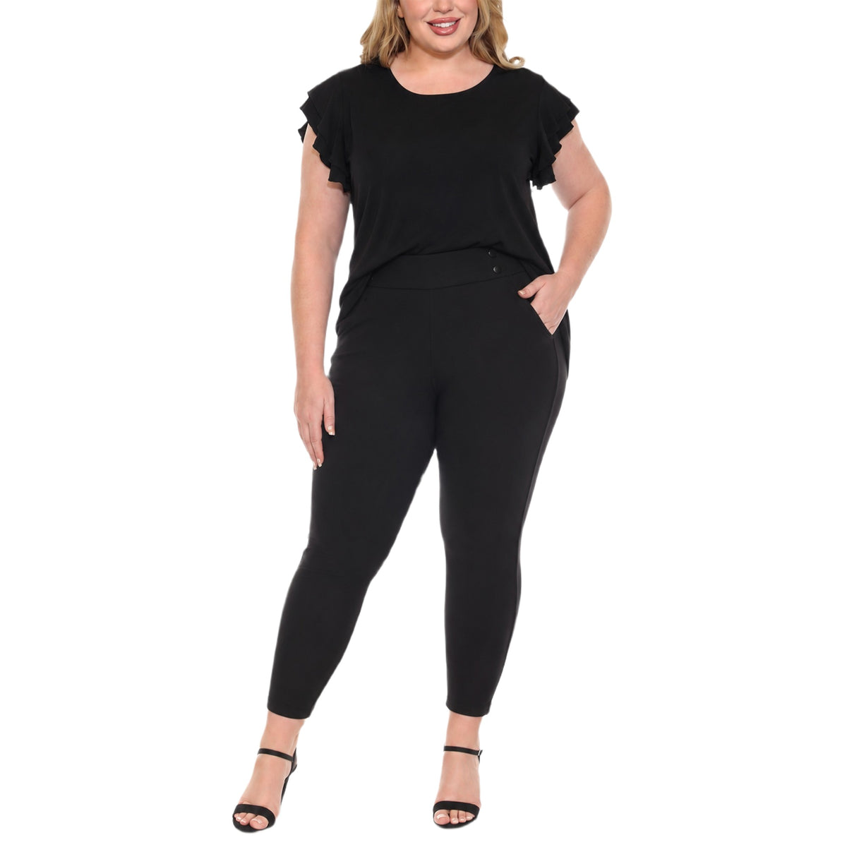 White Mark Women's Flutter Sleeve Top and Scuba Pants Set