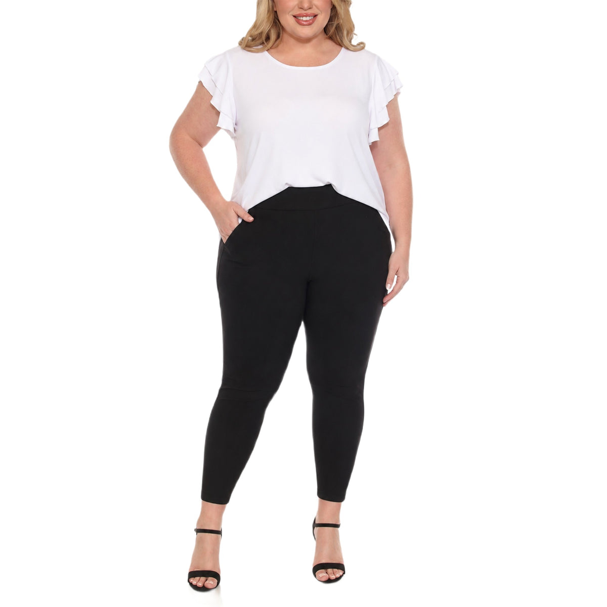 White Mark Women's Flutter Sleeve Top and Scuba Pants Set