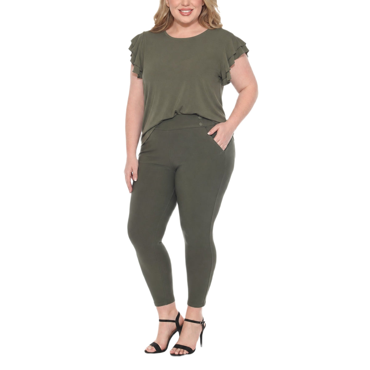 White Mark Women's Flutter Sleeve Top and Scuba Pants Set