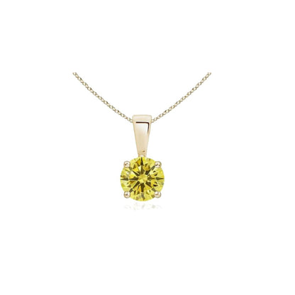 Lab-grown fancy yellow diamond pendant on white background