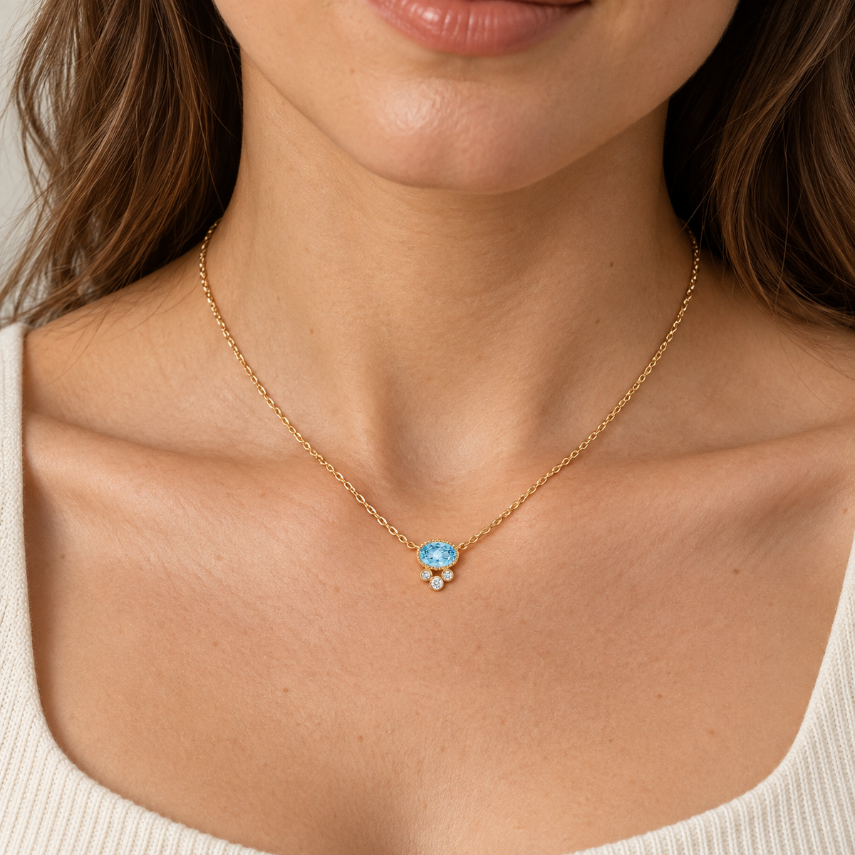 Luxury by Leonardo 14K Gold Gemstone & Diamond Beaded Halo Necklace