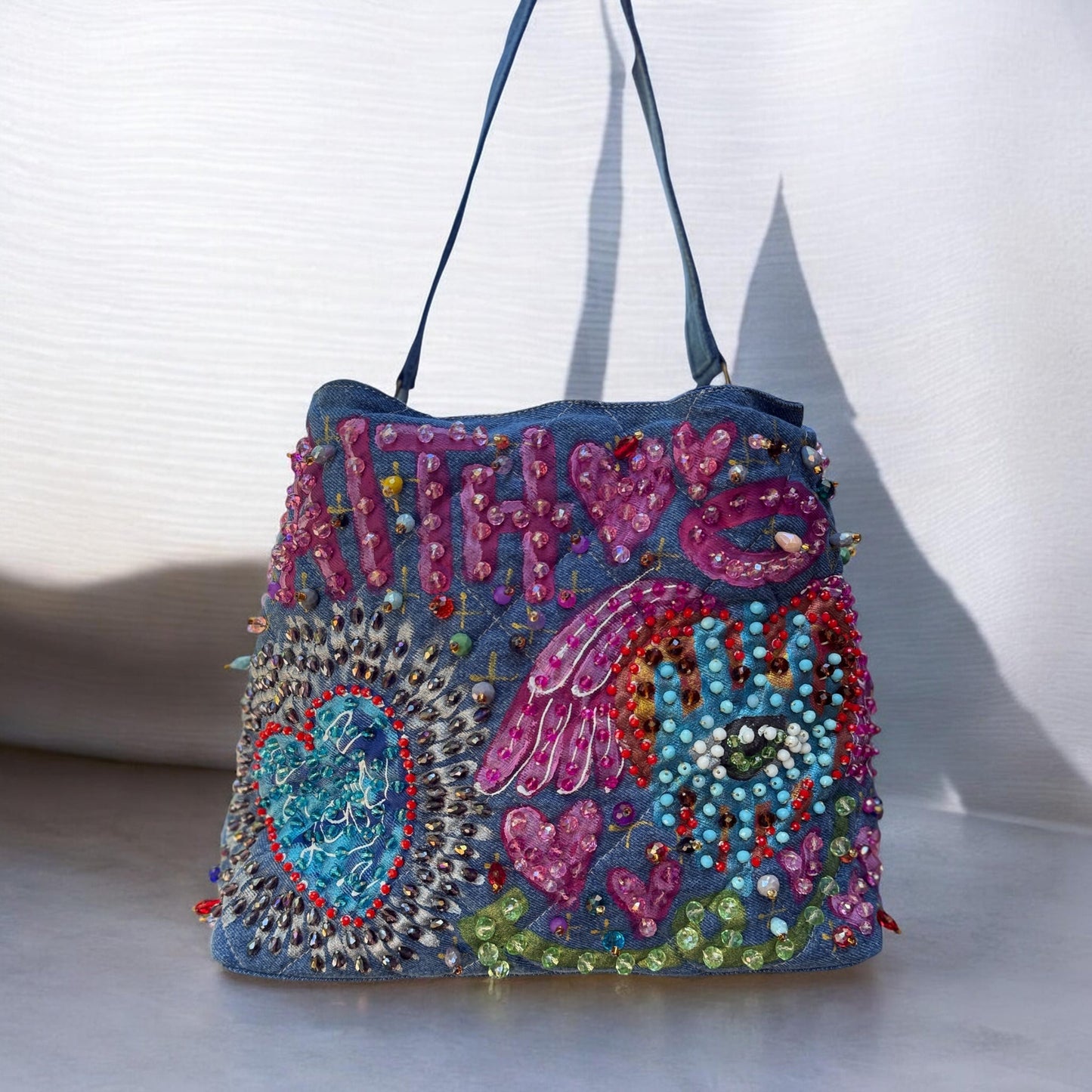 ALLE Handbags Hand-Painted & Hand-Embroidered Denim Tote Bag