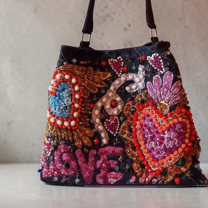 ALLE Handbags Hand-Painted & Hand-Embroidered Denim Tote Bag