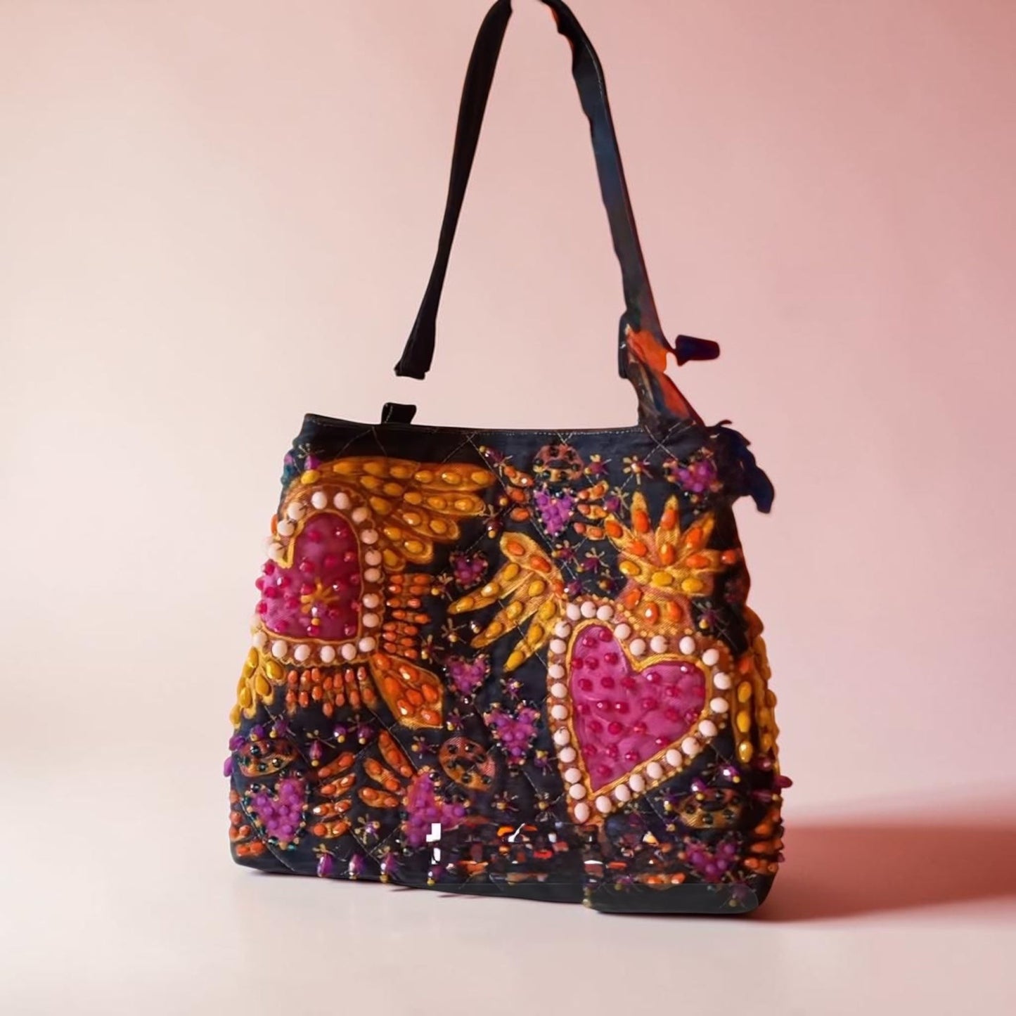 ALLE Handbags Hand-Painted & Hand-Embroidered Denim Tote Bag
