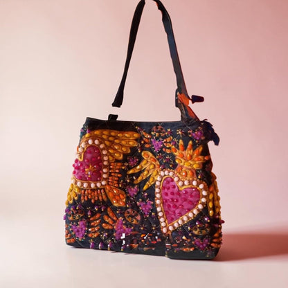 ALLE Handbags Hand-Painted & Hand-Embroidered Denim Tote Bag