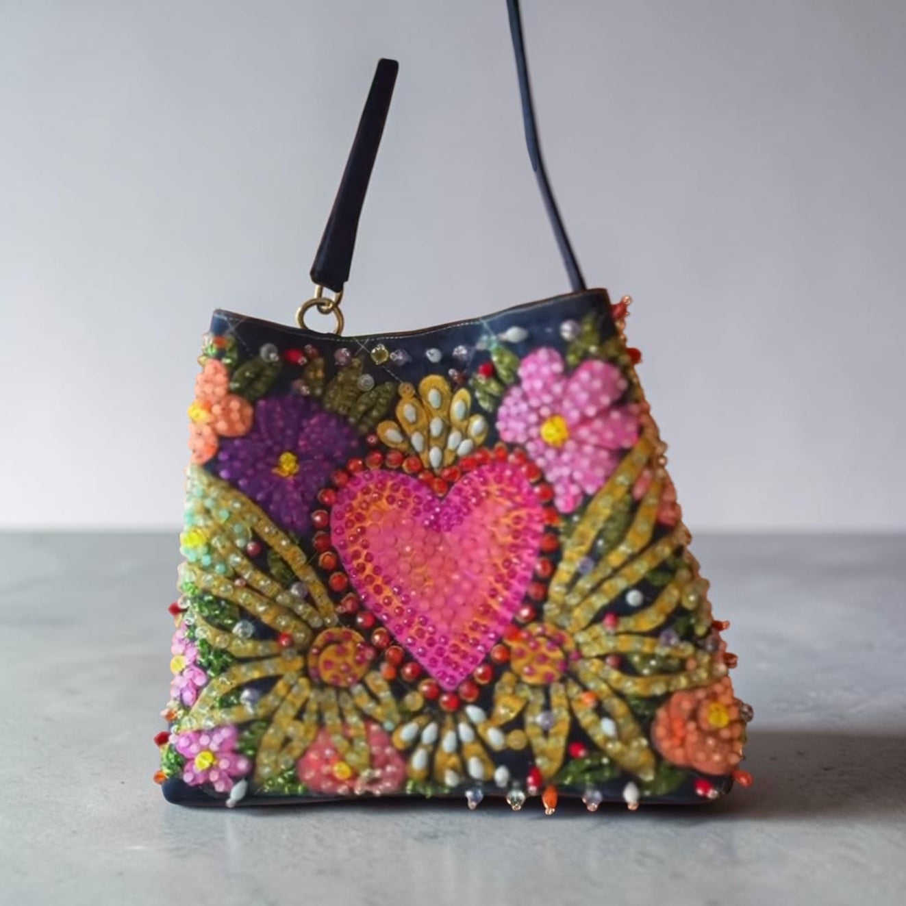 ALLE Handbags Hand-Painted & Hand-Embroidered Denim Tote Bag