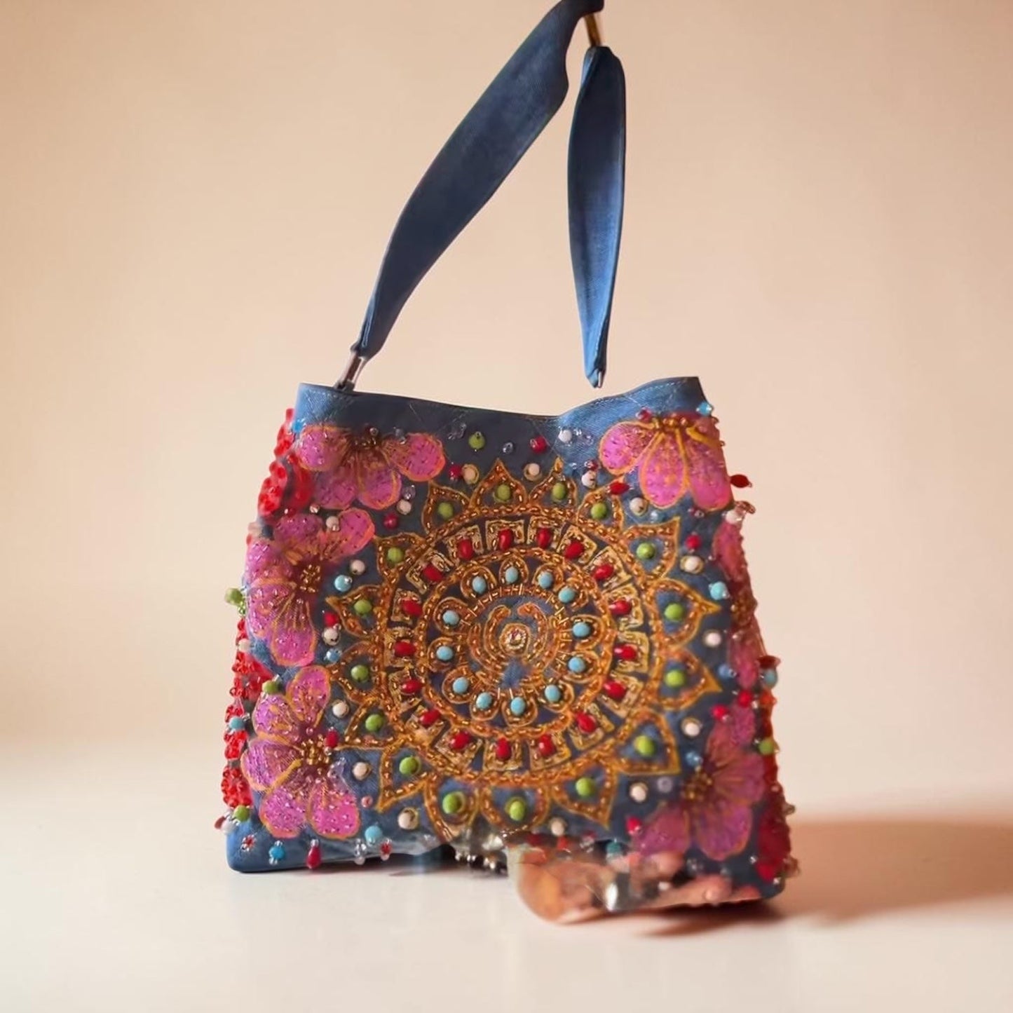 ALLE Handbags Hand-Painted & Hand-Embroidered Denim Tote Bag