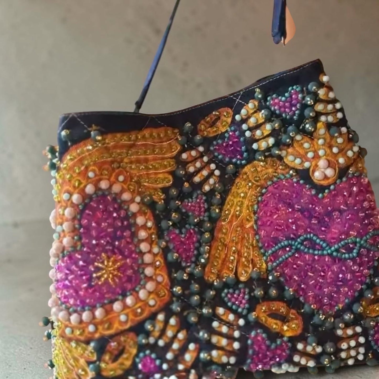ALLE Handbags Hand-Painted & Hand-Embroidered Denim Tote Bag