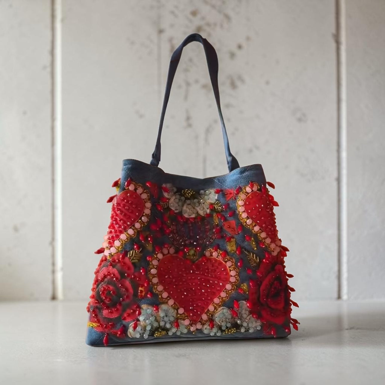 ALLE Handbags Hand-Painted & Hand-Embroidered Denim Tote Bag