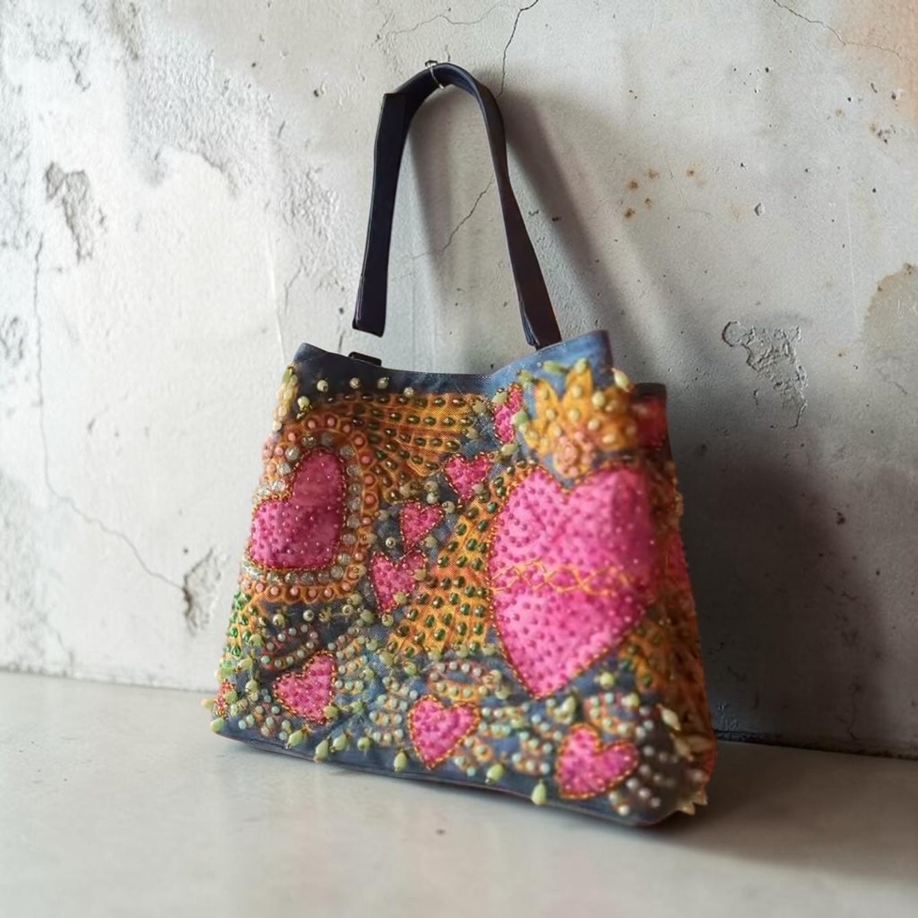 ALLE Handbags Hand-Painted & Hand-Embroidered Denim Tote Bag