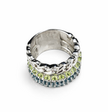 AS IS SAMPLE - Sterling Silver Gemstone and Curb Link Four-Row Wide Band Ring