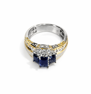 AS IS SAMPLE - Sterling Silver 3-Stone Cushion-Cut Iolite & White Zircon Ring