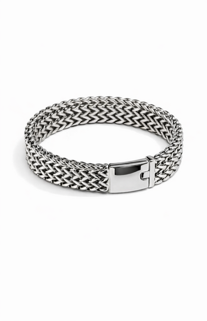 AS IS SAMPLE - Invicta Stainless Steel Triple Row Chevron Woven Bracelet