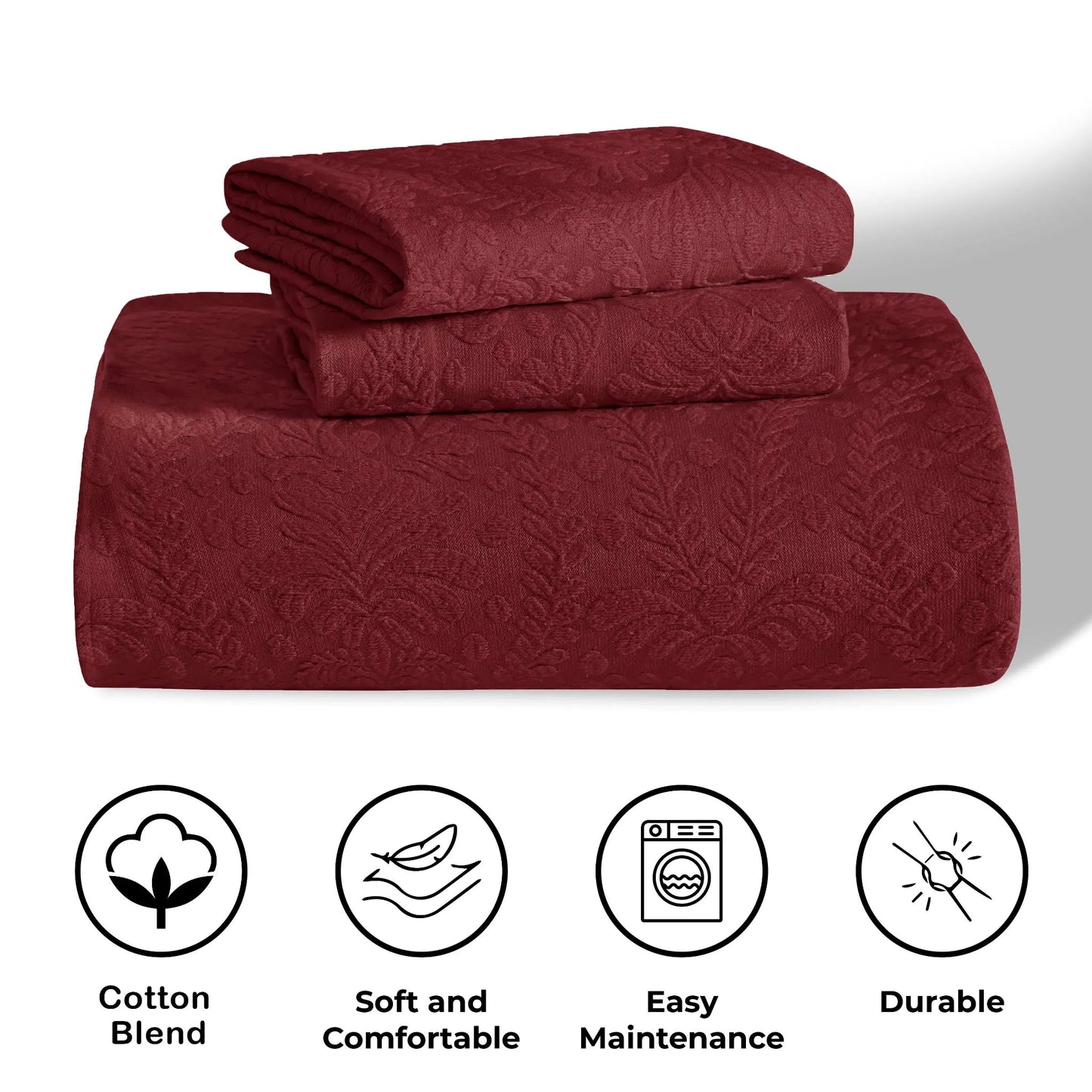 Superior "Aspen" Jacquard Floral Scalloped Edge Bedspread Set