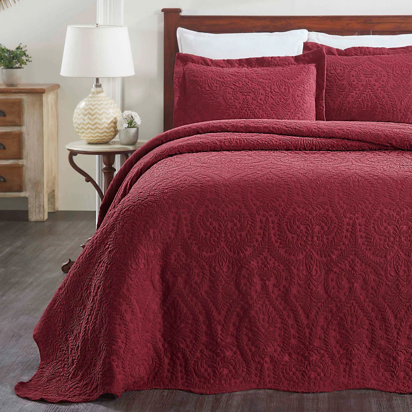 Superior "Aspen" Jacquard Floral Scalloped Edge Bedspread Set