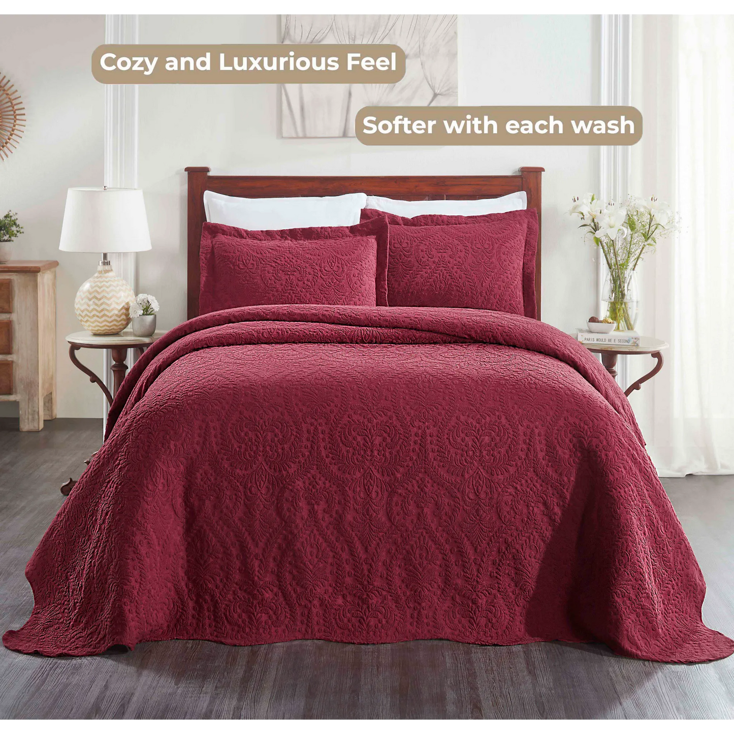 Superior "Aspen" Jacquard Floral Scalloped Edge Bedspread Set