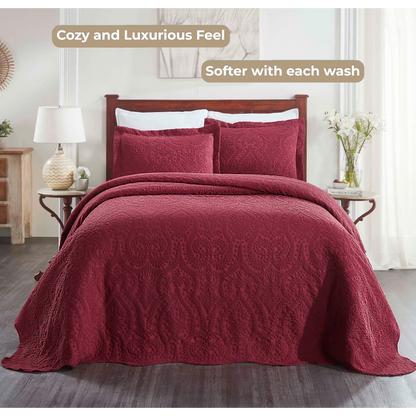 Superior "Aspen" Jacquard Floral Scalloped Edge Bedspread Set