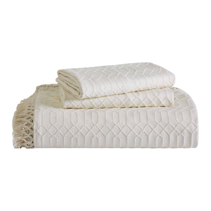 Superior "Remi" Jacquard Geometric Fringe Cotton Poly Blend Bedspread Set