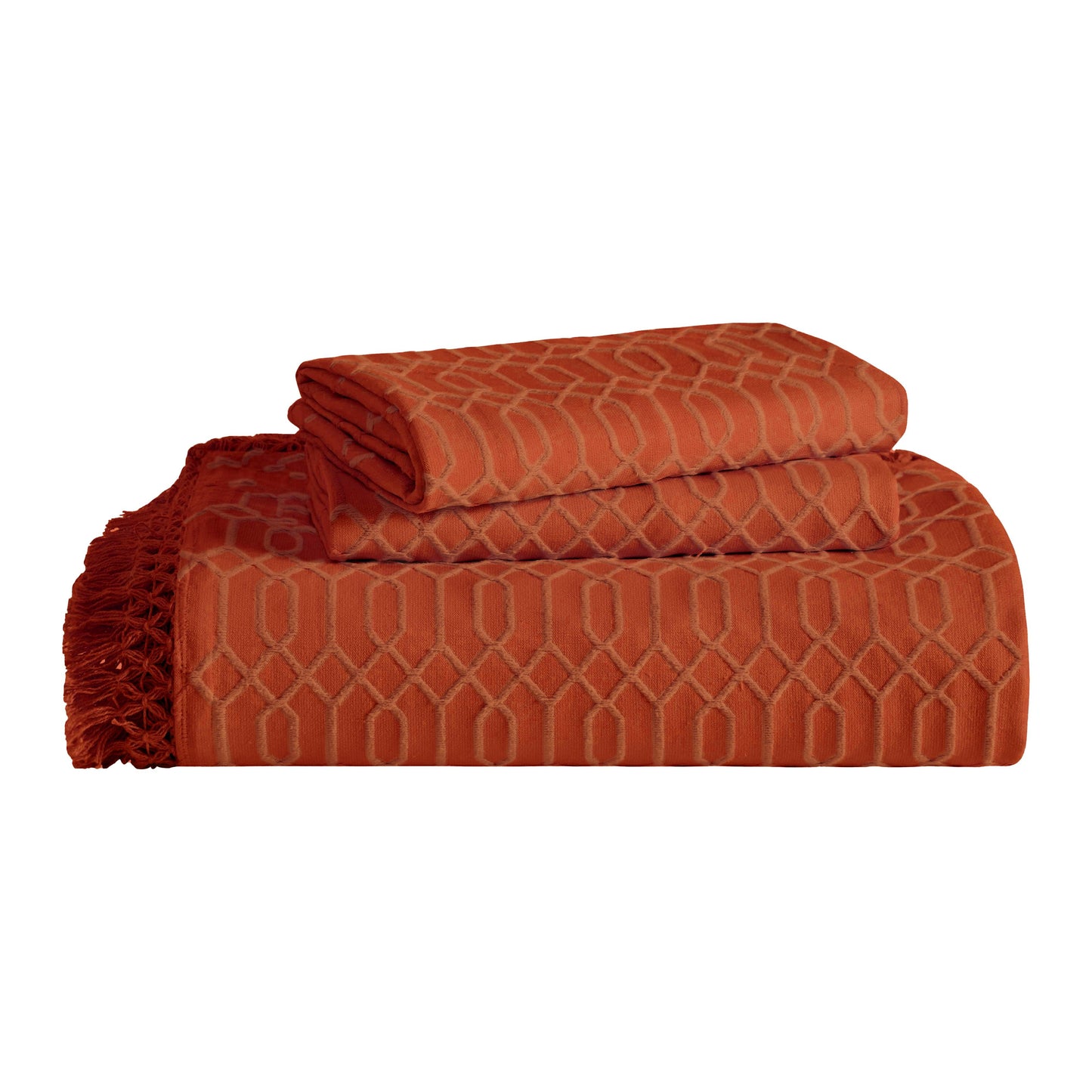 Superior "Remi" Jacquard Geometric Fringe Cotton Poly Blend Bedspread Set
