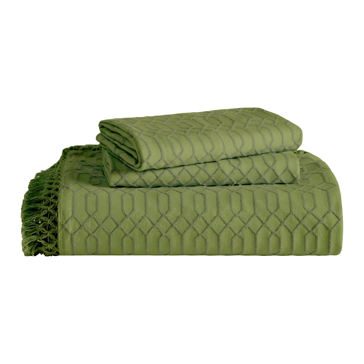 Superior "Remi" Jacquard Geometric Fringe Cotton Poly Blend Bedspread Set