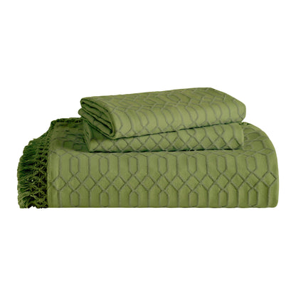 Superior "Remi" Jacquard Geometric Fringe Cotton Poly Blend Bedspread Set