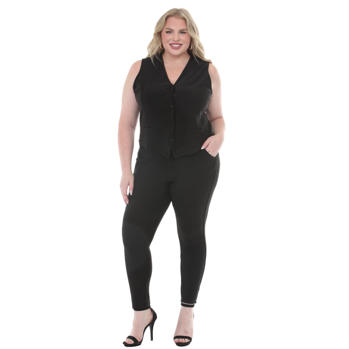 White Mark Women's Tailored Vest & Ankle Pants Matching Set