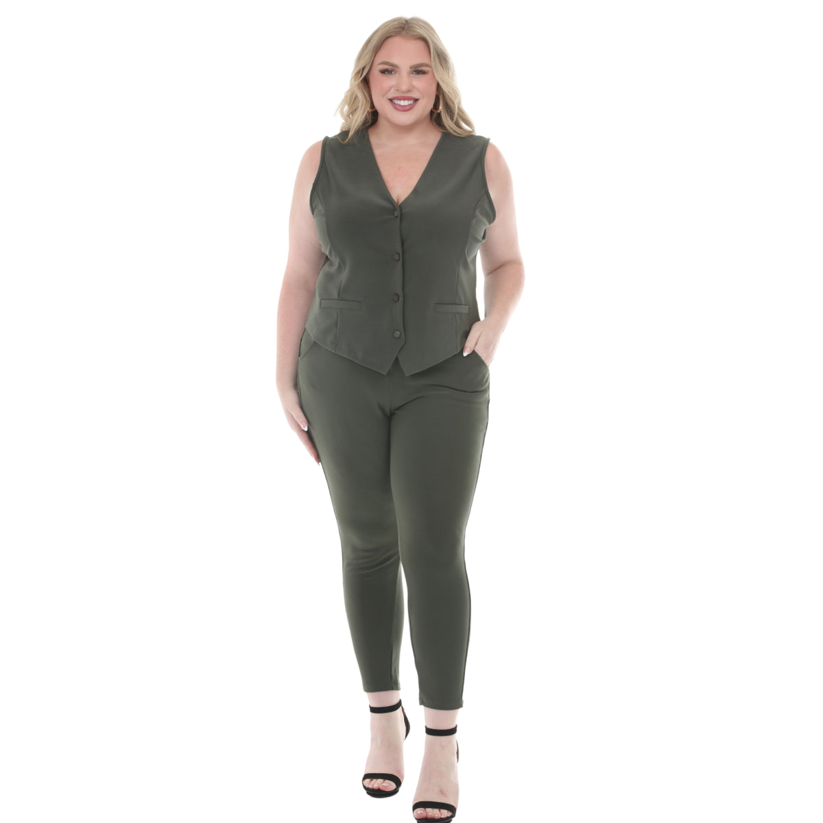 White Mark Women's Tailored Vest & Ankle Pants Matching Set