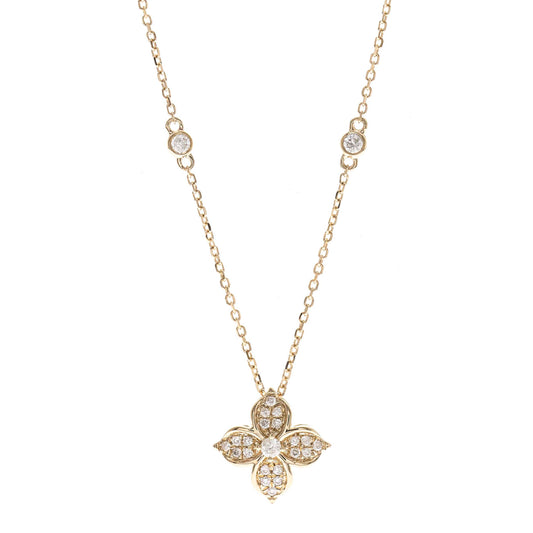 Beverly Hills Elegance 14K Gold 0.20ctw Diamond Quatrefoil Flower Necklace with Chain