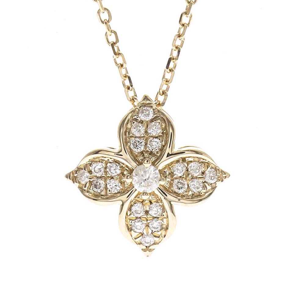 Beverly Hills Elegance 14K Gold 0.20ctw Diamond Quatrefoil Flower Necklace with Chain
