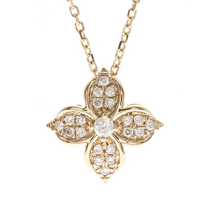 Beverly Hills Elegance 14K Gold 0.20ctw Diamond Quatrefoil Flower Necklace with Chain