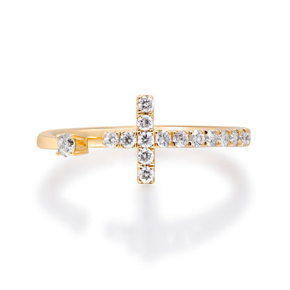 Beverly Hills Elegance 14K Gold 0.27ctw Diamond Open Cross Ring