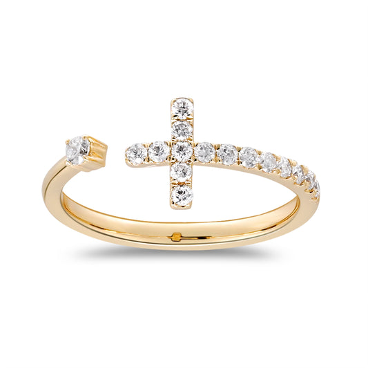 Beverly Hills Elegance 14K Gold 0.27ctw Diamond Open Cross Ring